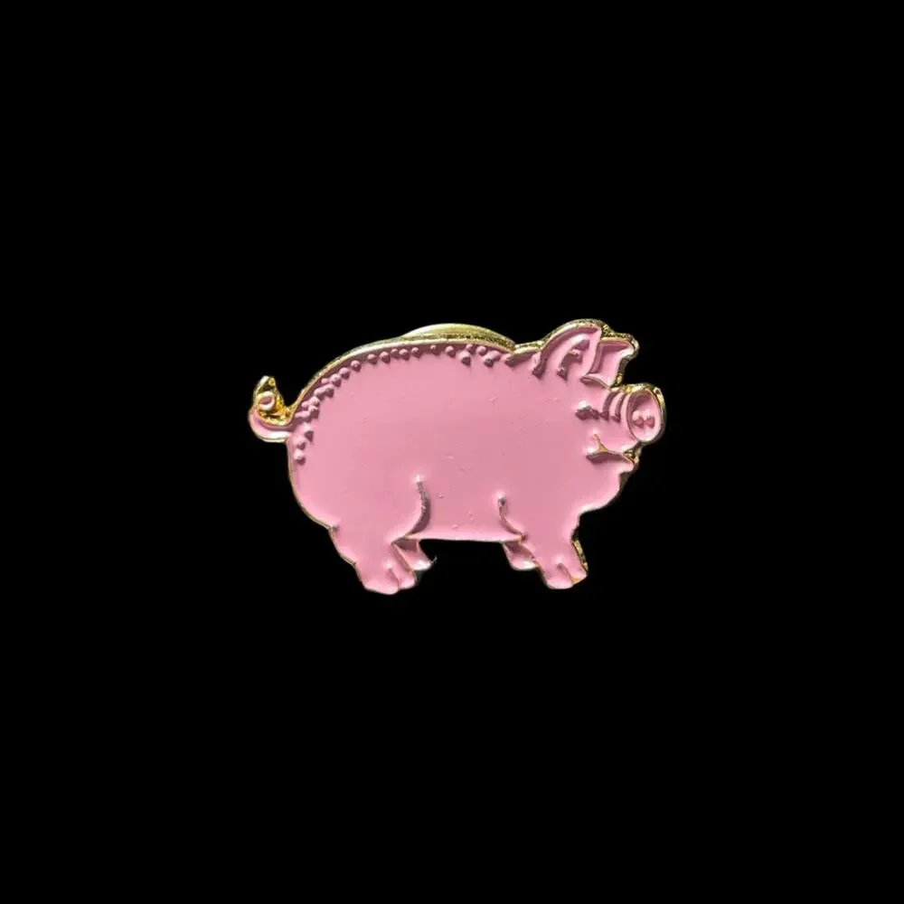 Vintage White, Pink, and Gold Farm Animal Pigs Enamel Lapel Pins Collection Lot